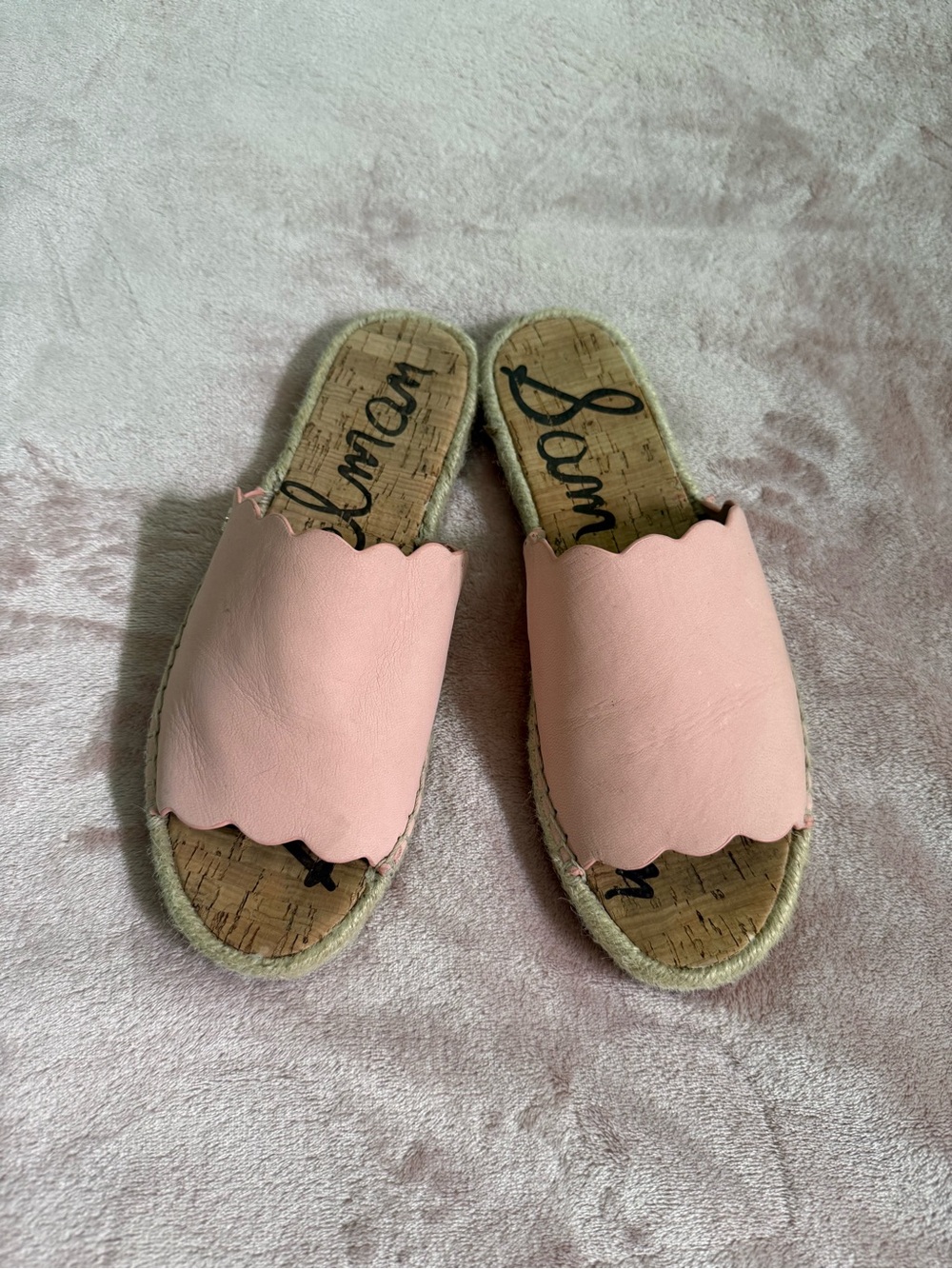 Sam Edelman Blush Pink Scalloped Espadrille Slide Sandals